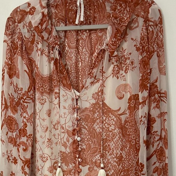 Anthropologie Midi Dress in Cream & Terracotta Color Size L - Picture 4 of 8